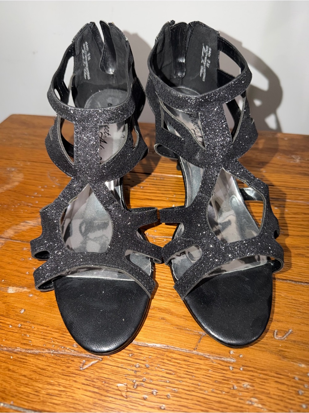 easy street Black Glitter Strappy Heeled Sandals